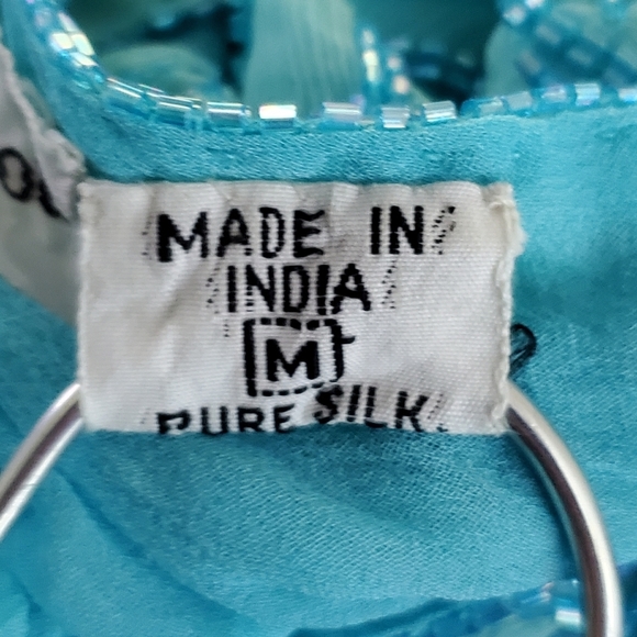 Star Group Turquoise Vintage Beaded Pure Silk Dress Size Medium - Picture 10 of 11